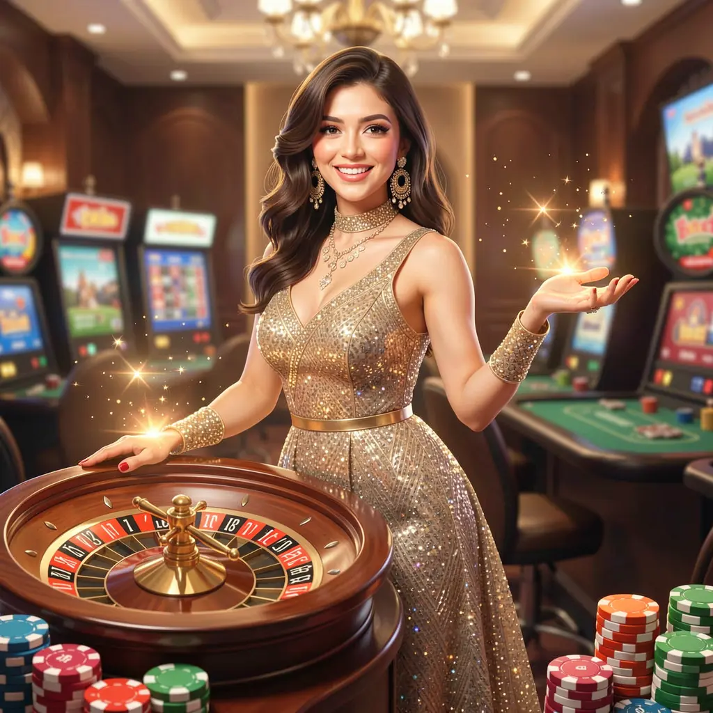 Confident Bangladeshi live dealer standing in front of a glowing roulette wheel symbolizing trusted live casino access after login at 788TK